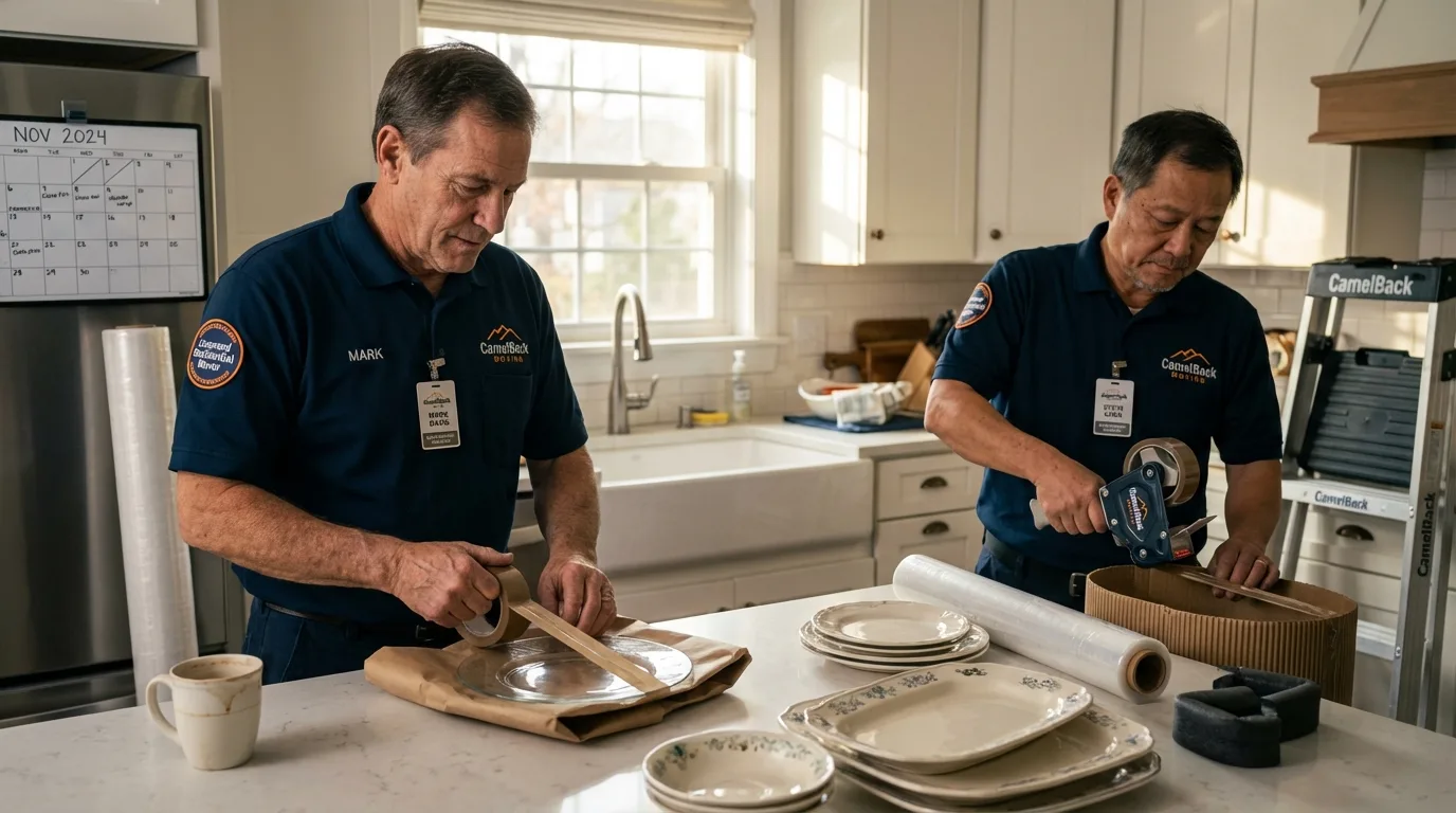 Professional crew packing kitchen dishware in Robbinsville, NC